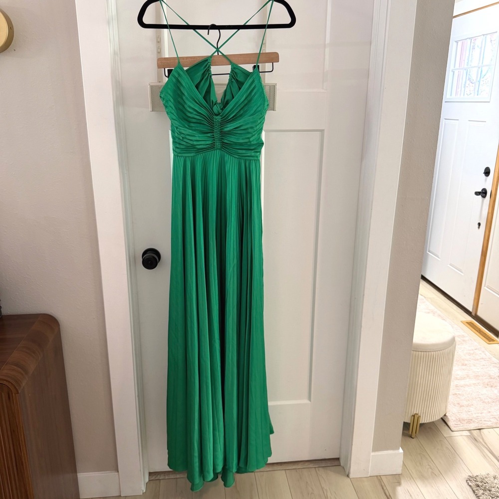 ALC Aries Pleated Maxi Dress Green Cutout Ruched Gown Size 6 Gala Formal Chic